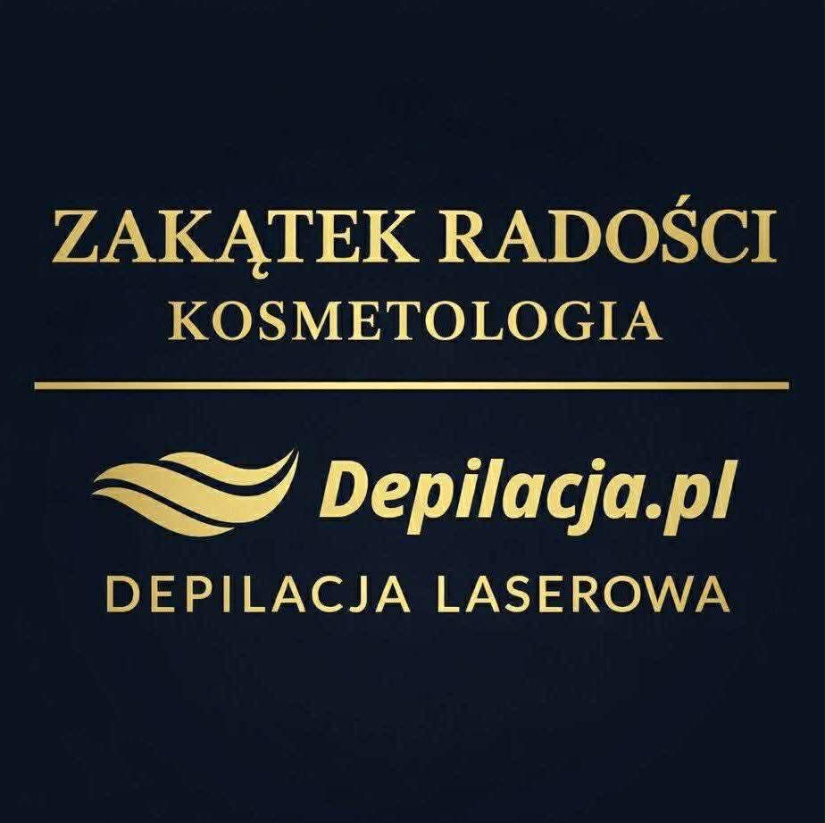 Zakątek Radości Kosmetologia, logo z nazwą strony Depilacja.pl i informacją o depilacji laserowej